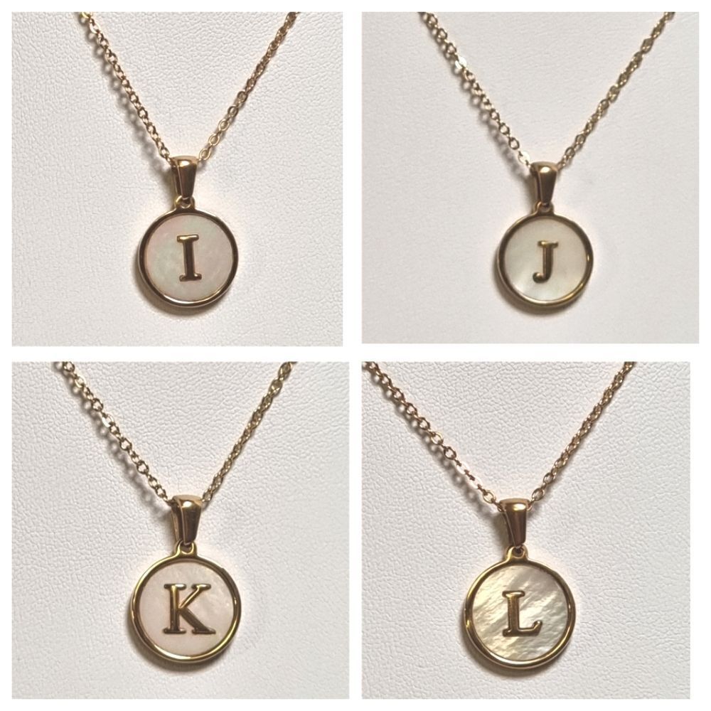 SHELL INITIAL PENDANT NECKLACE stainless steel gold plated I J K or L